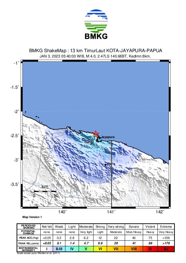 Gempa M4,0 Jayapura, 3 Januari 2023/BMKG