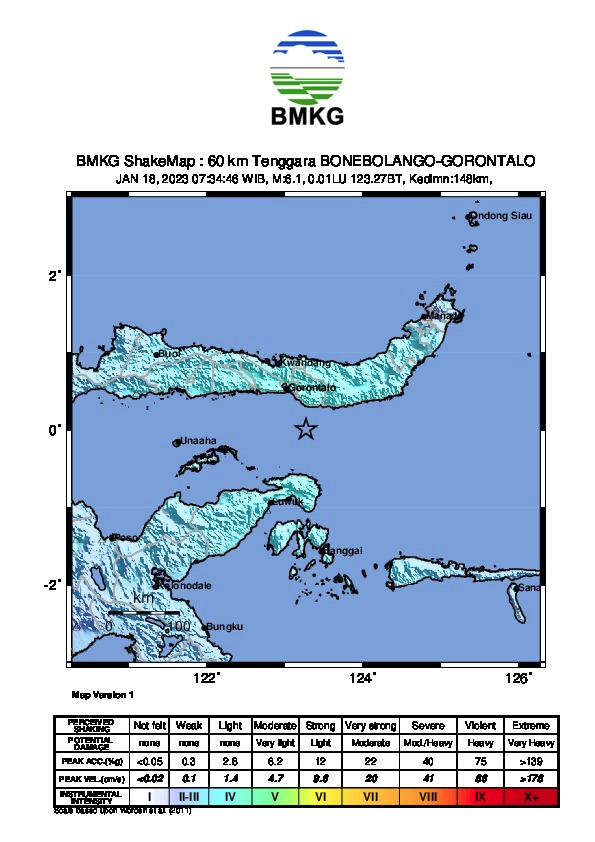 Gempa M 6,3 guncang Teluk Tomini, Gorontalo/BMKG