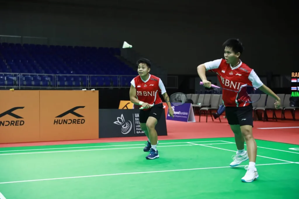 Tim Indonesia juara Grup C Badminton Asia Mixed Team Championships 2023, di Dubai, UEA, Jumat (17/2/2023). Foto: PBSI