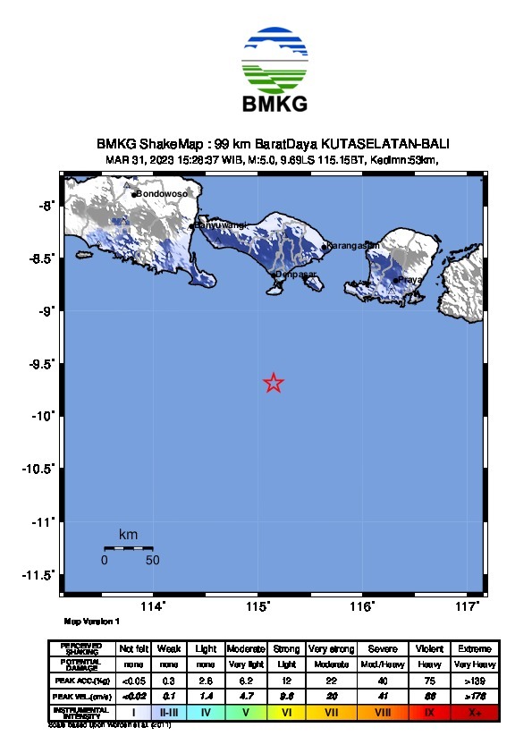 Bali Diguncang Gempa M 5,0, BMKG Pastikan Tak Berpotensi Tsunami/BMKG