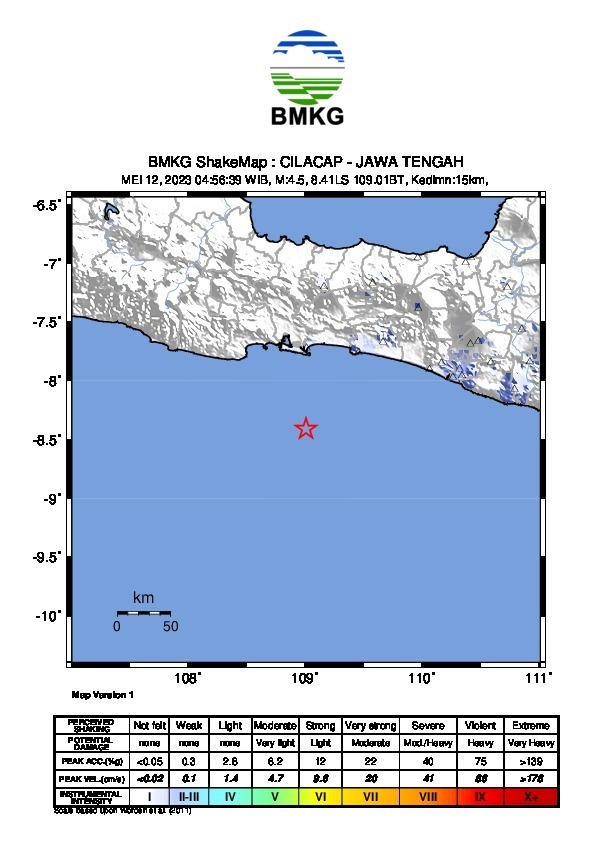 Cilacap Diguncang Gempa Magnitudo 4,5, Tak Berpotensi Tsunami /BMKG