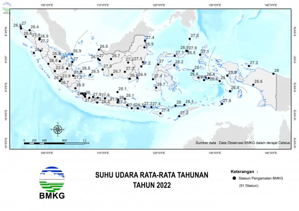 Suhu rata-rata di wilayah Indonesia tahun 2022. Foto: BMKG
