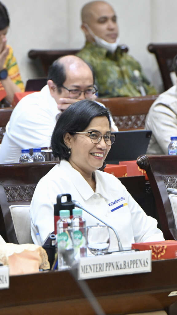 Menkeu Sri Mulyani dalam Rapat Kerja bersama Komisi XI DPR di Jakarta, Senin (5/6/2023).